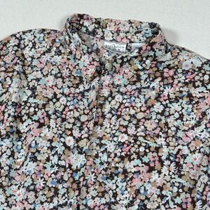 Villager Sport Liz Claiborne Brown Floral Cotton Button Down Shirt Petite Large